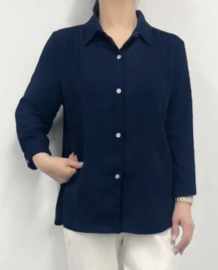 Lidia Button Down Flowy Blouse (Navy)