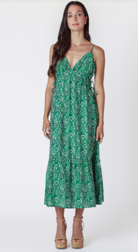 Marlise Tie Accent Maxi Dress (Green Leaf)