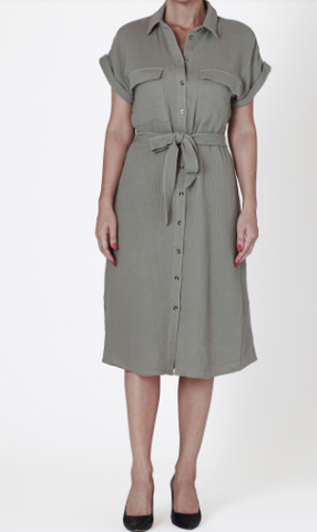 Kiara Cotton Gauze Shirt Dress (Sage) -  25% OFF AT CHECKOUT - FINAL SALE