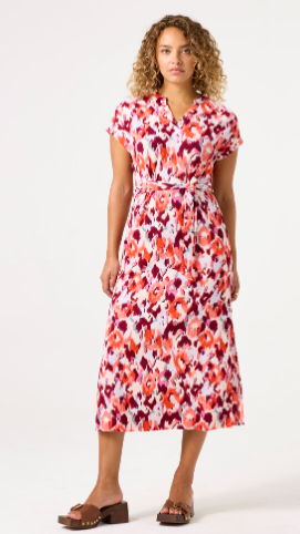 Amy Printed Dress (Tangerine Red)