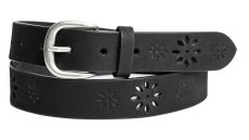 Sally Genuine Leather Embossed Floral Belt (Black)