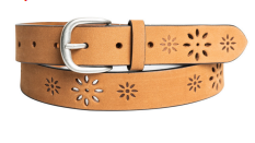 Sally Genuine Leather Embossed Floral Belt (Tan)
