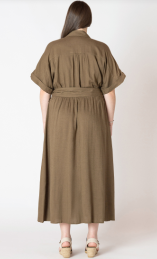 PLUS Martine Belted Shirt Dress (Olive) - 25% OFF AT CHECKOUT - FINAL SALE