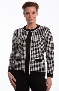 Genevieve Zippered Knit Cardigan (Houndstooth)