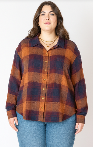 PLUS Kimberly Plaid Textured Shirt (Plum Plaid)