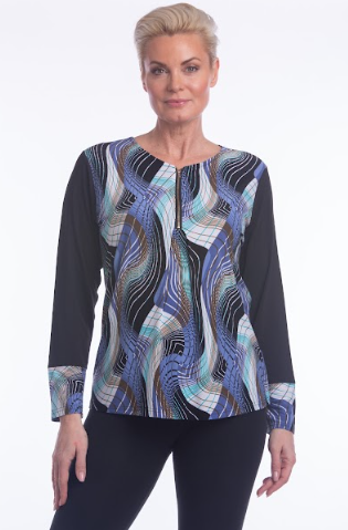 Natalie Zip Top (Blue Lines)