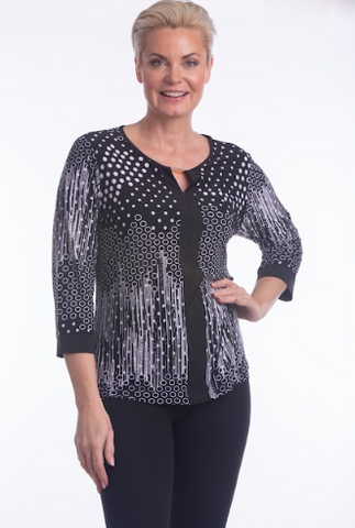 Melinda 3/4 Sleeve Top (Black/White)