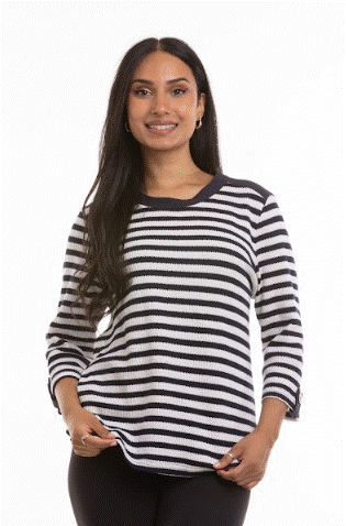 Jenna Cotton Blend Top (Navy Stripe)