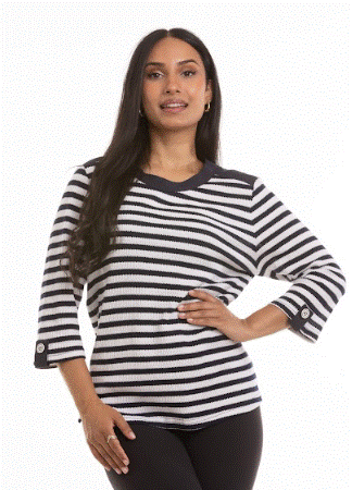 Jenna Cotton Blend Top (Navy Stripe)