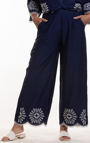 Rena Embriodered Pant (Navy)