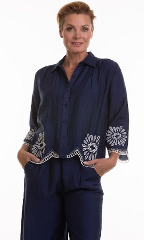 Rena Embriodered Blouse (Navy)