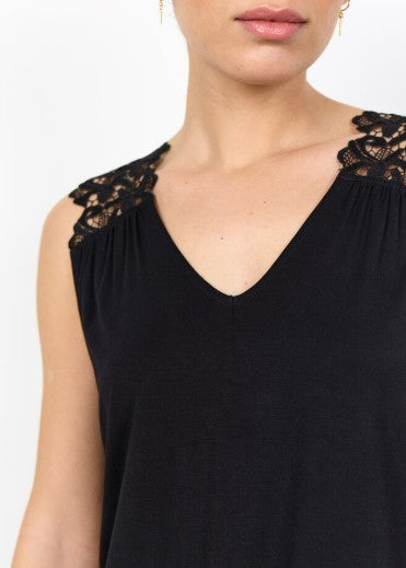 Marica Lace Shoulder Tank (Black)