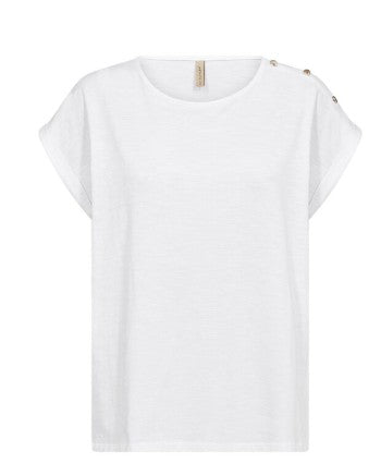 Babette Button Accent Cotton Top (White)