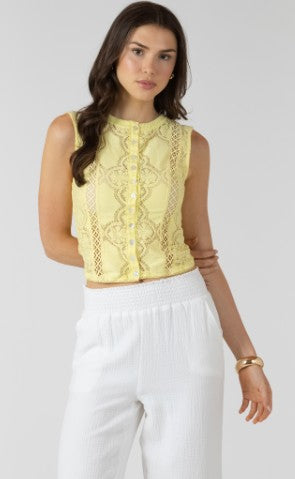 Rachel Lace Cutout Button Front Tank (Lemon)