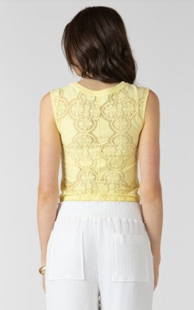 Rachel Lace Cutout Button Front Tank (Lemon)