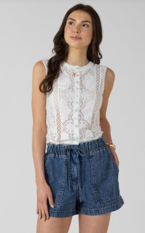 Rachel Lace Cutout Button Front Tank (White)