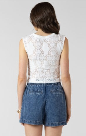 Rachel Lace Cutout Button Front Tank (White)