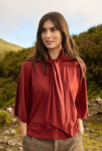 Marica Drape Top with Scarf (Madder Brown)