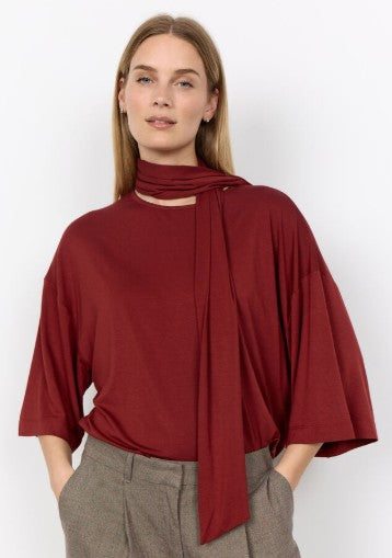 Marica Drape Top with Scarf (Madder Brown)