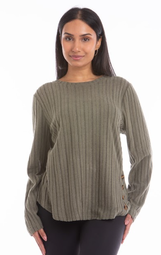 Rita Ribbed Button Accent Top (Olive)