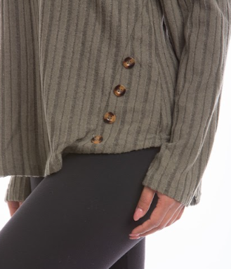 Rita Ribbed Button Accent Top (Olive)