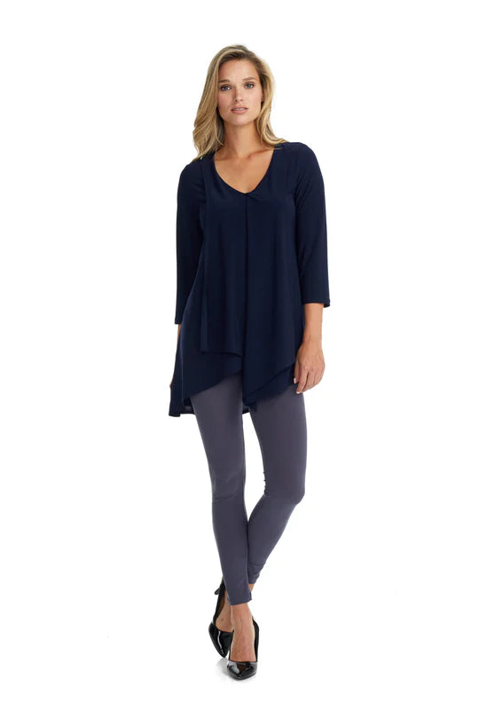 Althea Ruffle Hem 3/4 Sleeve Tunic (Navy)