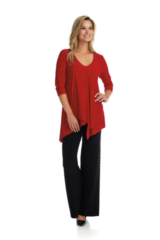 Althea Ruffle Hem 3/4 Sleeve Tunic (Red)