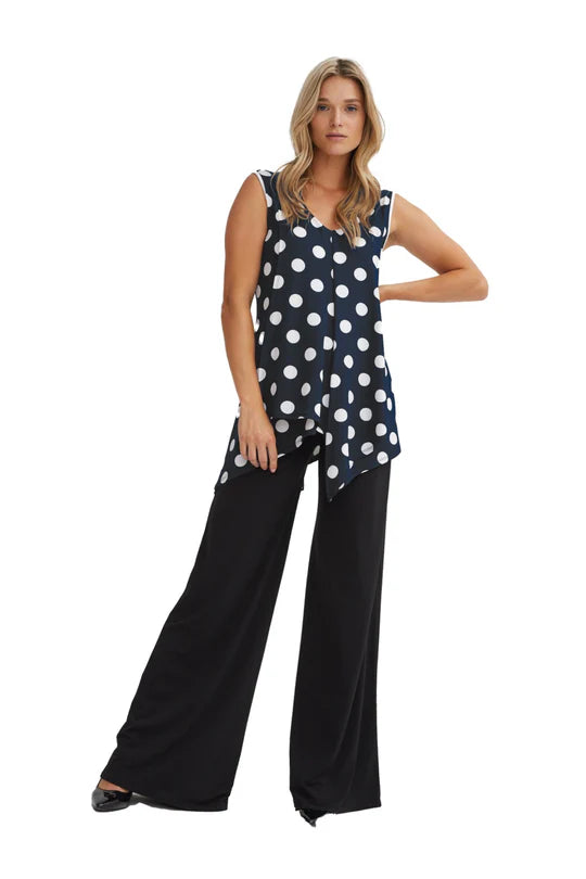 Lucy Asymmetrical Tunic Tank (Navy Polka Dot)