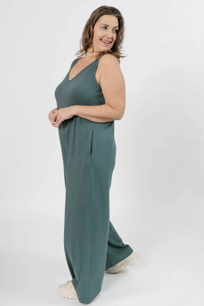 Smash + Tess Tuesday Wide Leg Romper (Smoky Green)