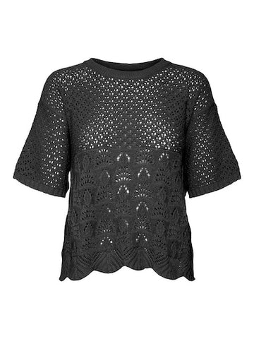 Millie Crochet Look Short Sleeve Top (Black)