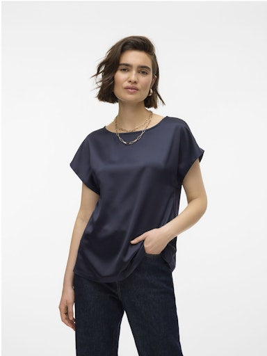 Merle Satin Mix Top (Navy) - 25% OFF AT CHECKOUT - FINAL SALE