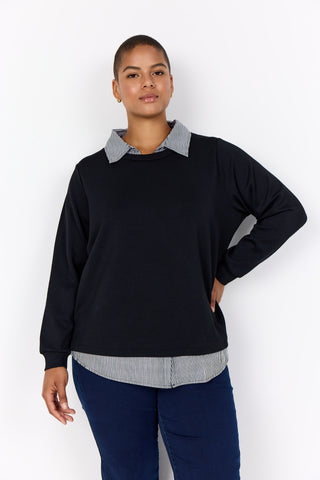 PLUS Sabina Collar & Hem Pullover Sweater (Black)