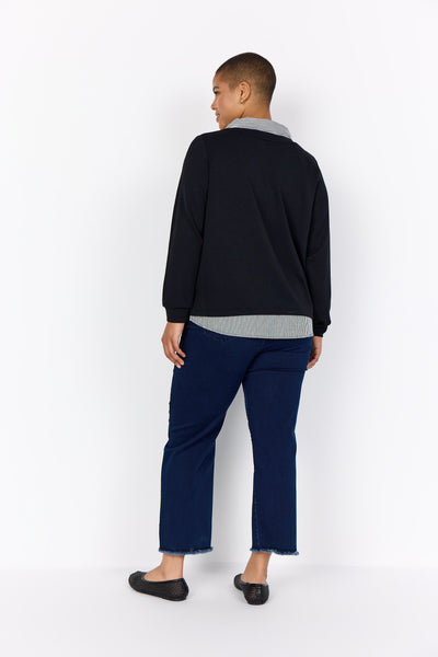 PLUS Sabina Collar & Hem Pullover Sweater (Black)