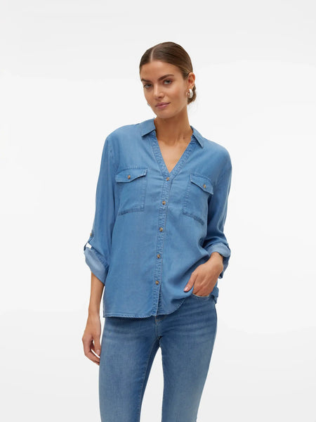 Bree Button Down Tencel Shirt (Med Blue)