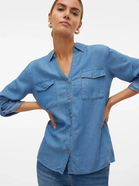Bree Button Down Tencel Shirt (Med Blue)