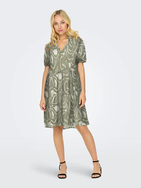 Thea Patterned Dress (Taupe)