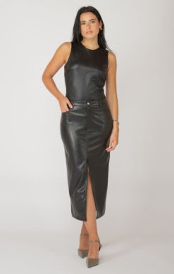 Moira Faux Leather Long Skirt (Black)