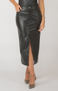 Moira Faux Leather Long Skirt (Black)