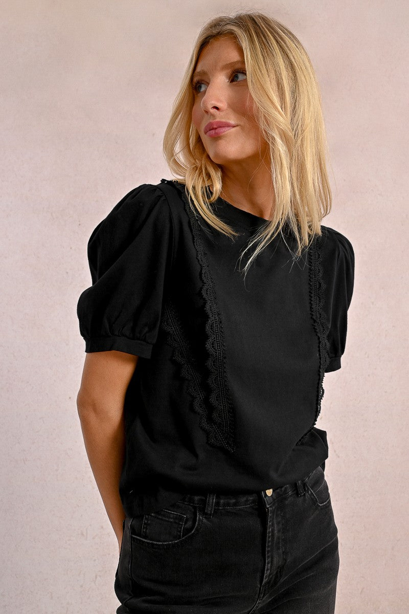 Layla Lace Accent Top (Black)