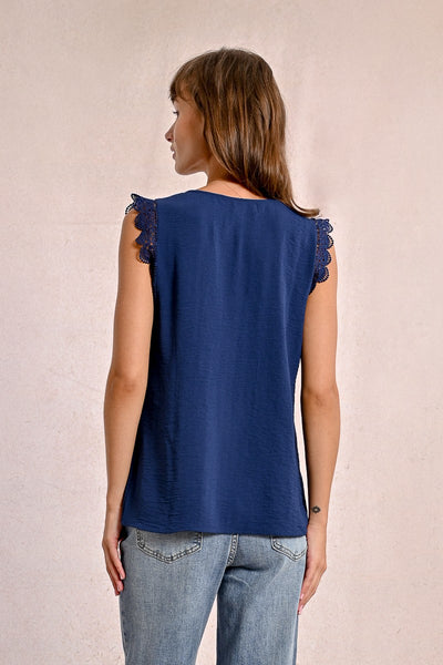 Lisa Lace Accent Top (Marine Blue) - 25% OFF AT CHECKOUT - FINAL SALE