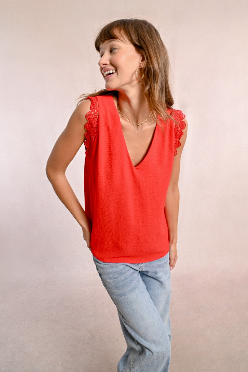 Lisa Lace Accent Top (Red)