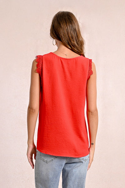 Lisa Lace Accent Top (Red)