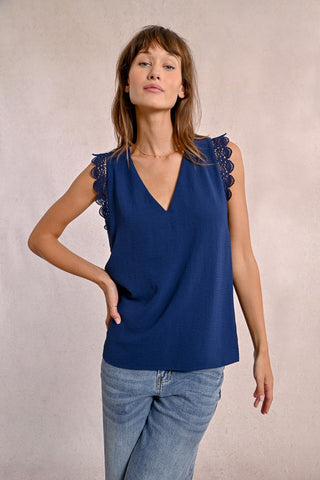 Lisa Lace Accent Top (Marine Blue) - 25% OFF AT CHECKOUT - FINAL SALE