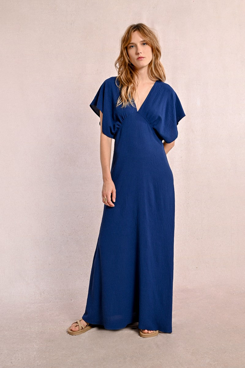 Dora Plunge Maxi Dress (Marine Blue)