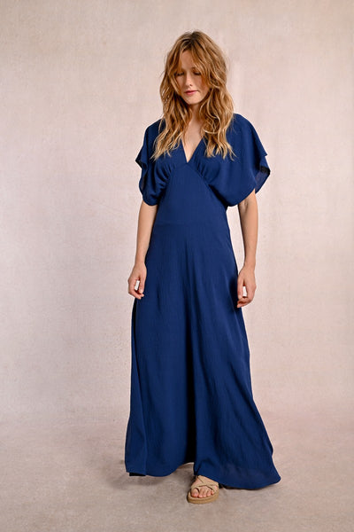 Dora Plunge Maxi Dress (Marine Blue)