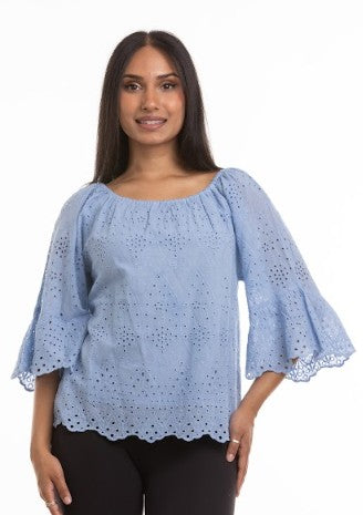 Kristy Cotton Boho Top (Sky Blue)