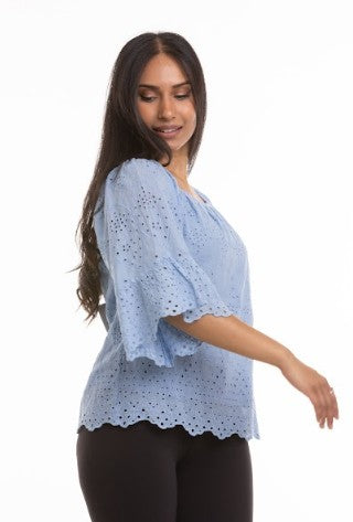 Kristy Cotton Boho Top (Sky Blue)