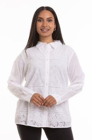 Belina Applique Button Down Top (White)