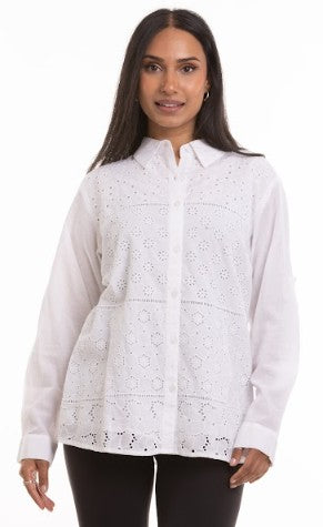 Belina Applique Button Down Top (White)