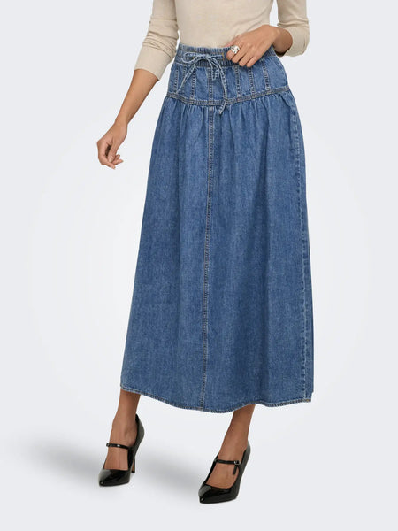 Lyra Denim Maxi Skirt (Medium Blue)